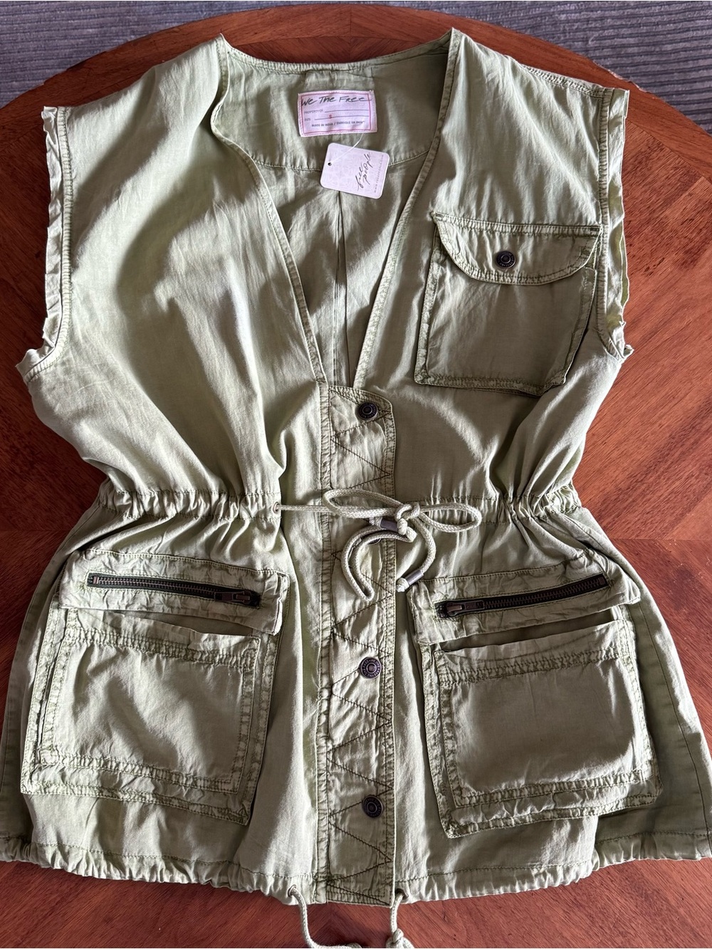 Free People Light Olive Utility Drawstring Vest